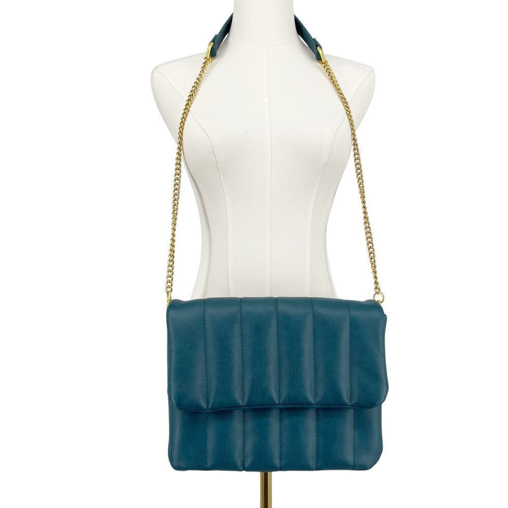 Fawn Design The Quilted Clutch Teal Matte Vegan Leather Crossbody Purse